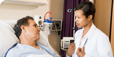 Doctor advising patient of evacuation procedure